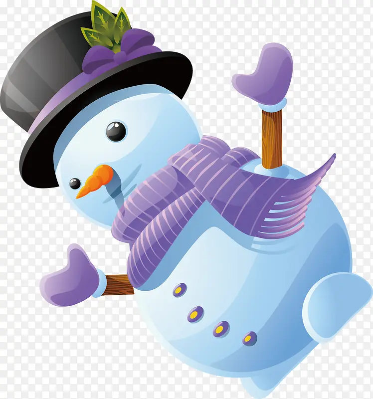 手绘黑色帽子红萝卜雪人