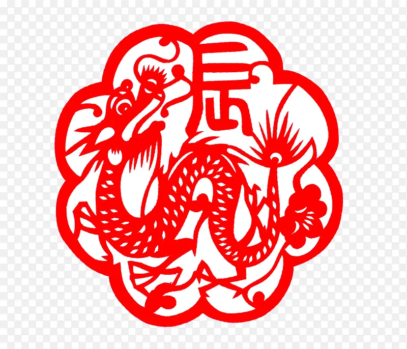 中国风红色龙剪纸免抠图