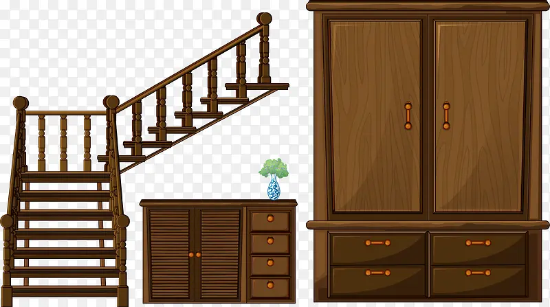 矢量木质楼梯柜子