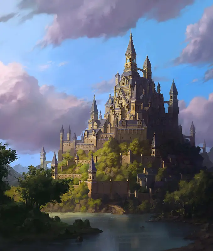 彩绘欧式城堡建筑高清合成