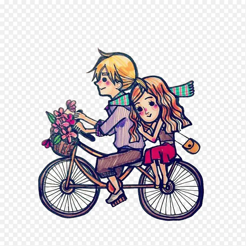 彩绘情侣骑单车