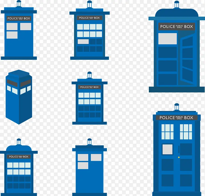 蓝色电话亭的矢量平面插画设计