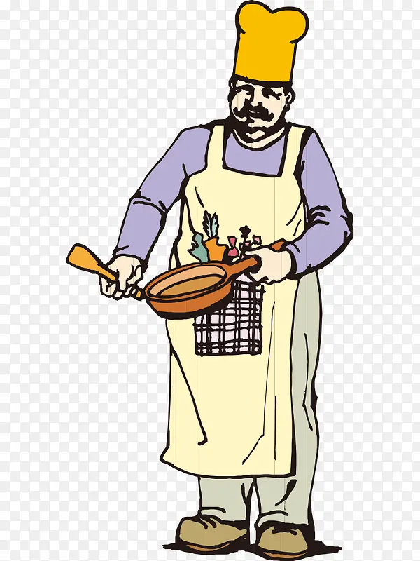 卡通手绘国外厨师做饭男人