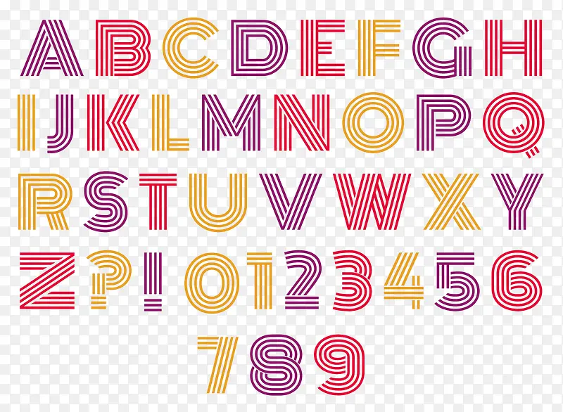 彩色条纹英文字母数字表