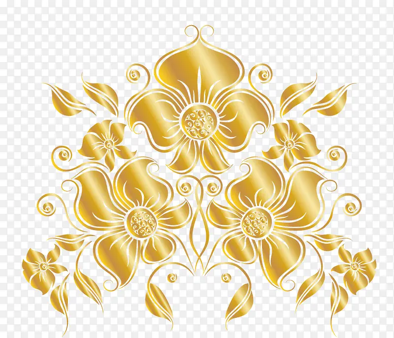 创意文艺花纹装饰海报设计金色花