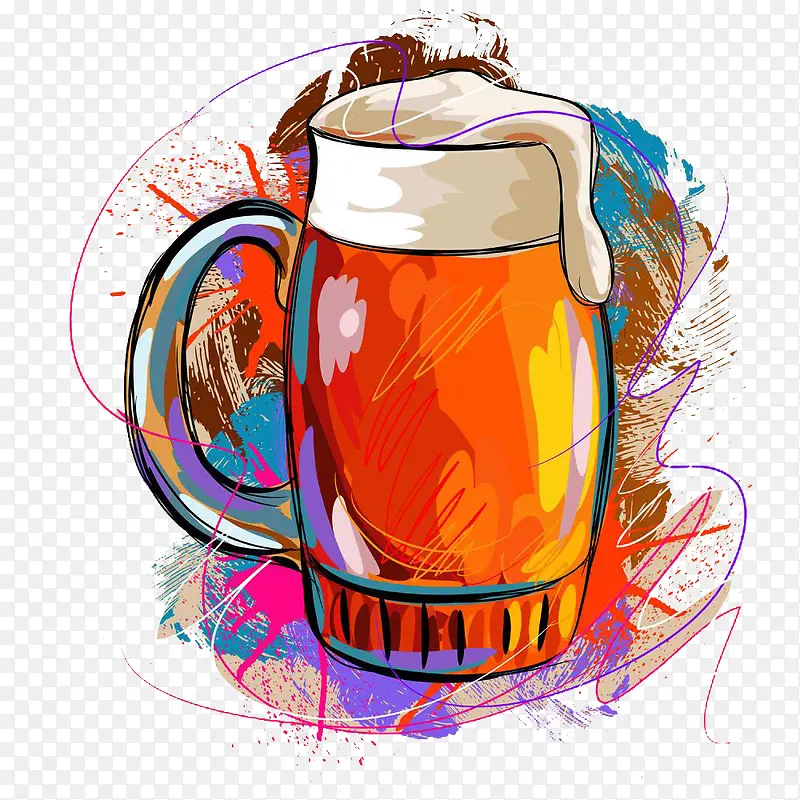 手绘水彩绘画一杯啤酒