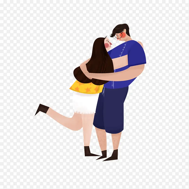 手绘插画风情侣拥抱
