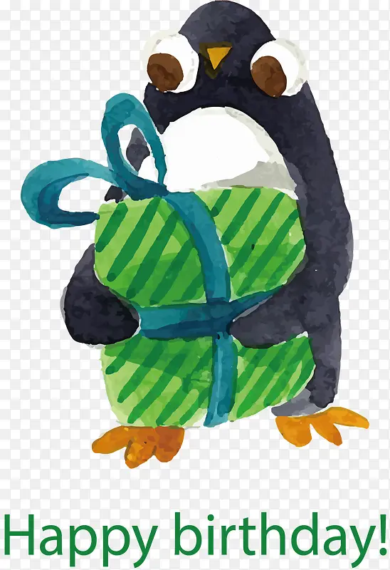 水彩企鹅生日快乐