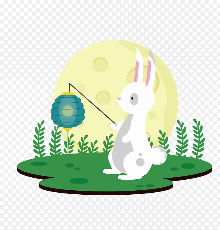 插画中秋节月下玉兔与月亮