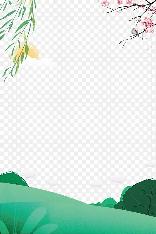 绿色清新柳树桃花春季海报背景