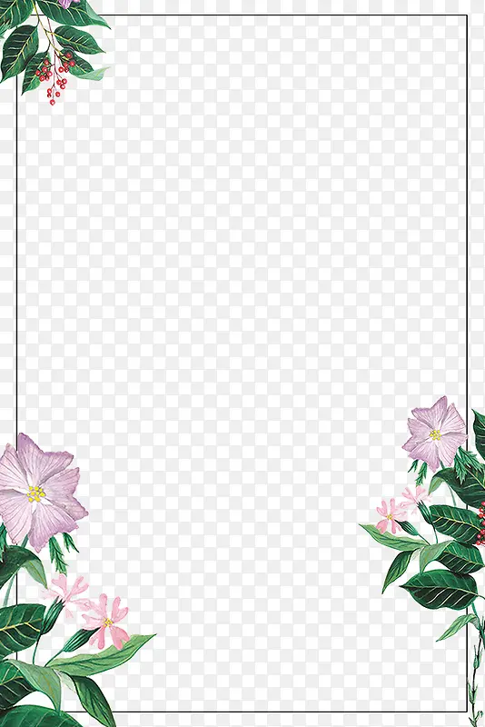 海报花朵与树叶创意边框