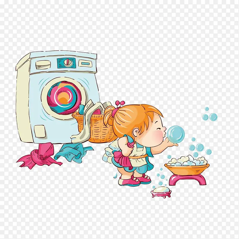 开心洗衣服的小女孩