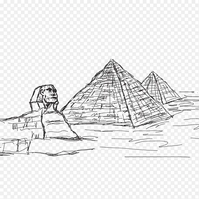 手绘金字塔和狮身人面像