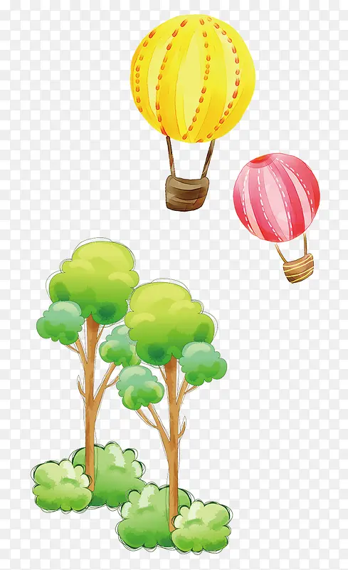 卡通树木热气球