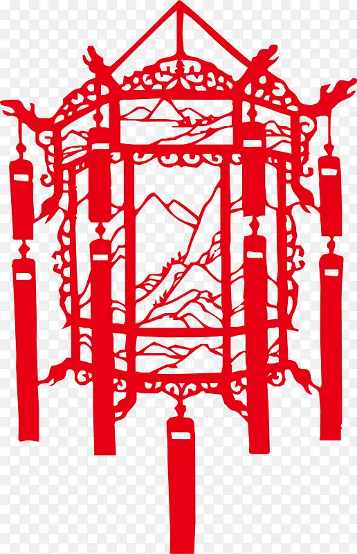 红色剪纸灯笼