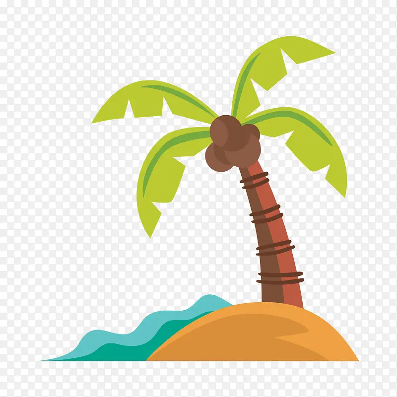 水彩卡通椰子树海边