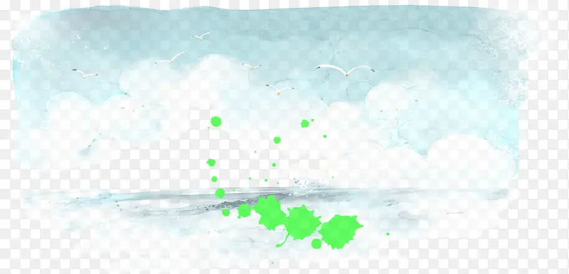 蓝色云朵绿色墨迹