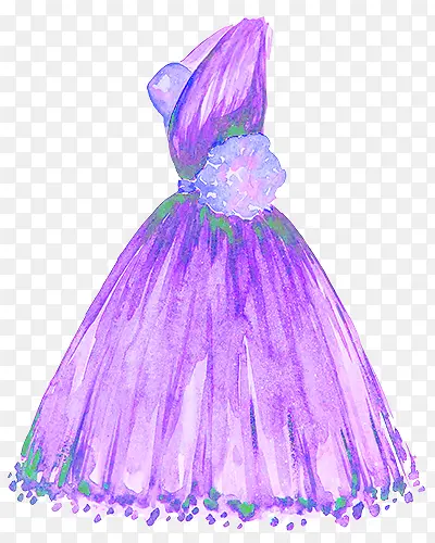 手绘紫色婚纱长裙