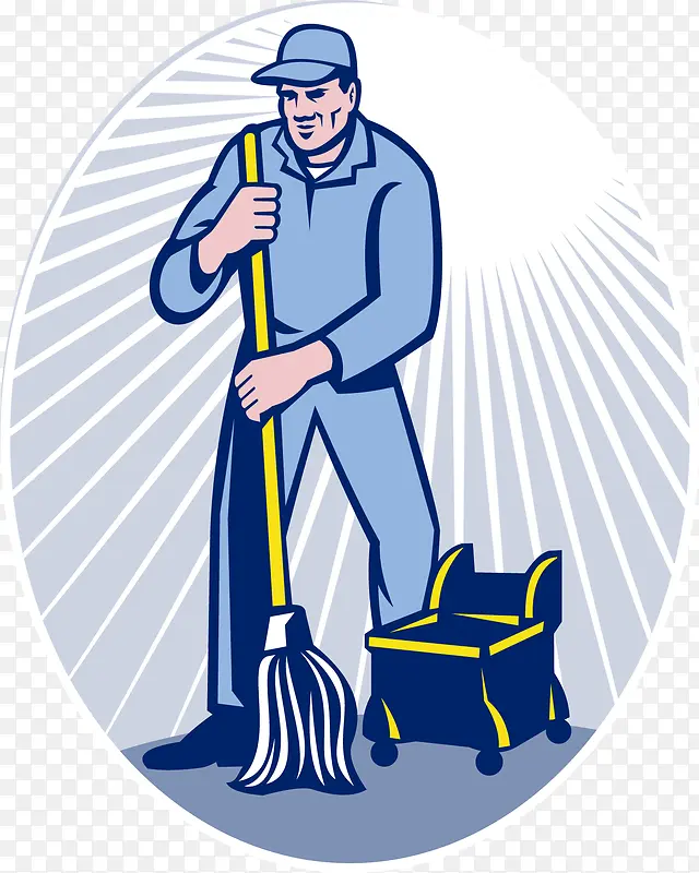 人物插图擦地板清洁的保洁人员