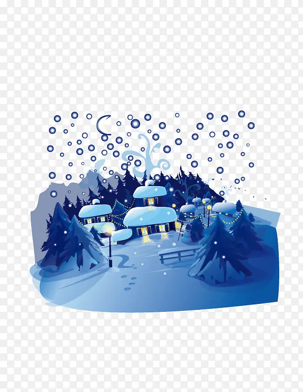 深蓝色雪景街道装饰矢量图