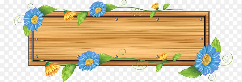 矢量手绘蓝色花朵装饰木板