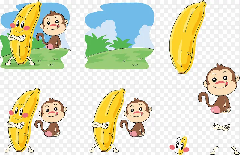 矢量香蕉与猴子表情