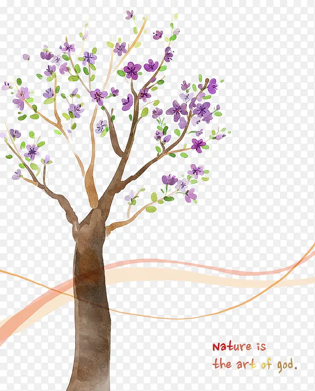 紫色花朵树风景插画
