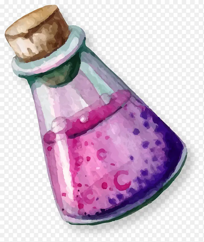 紫色水彩药水瓶