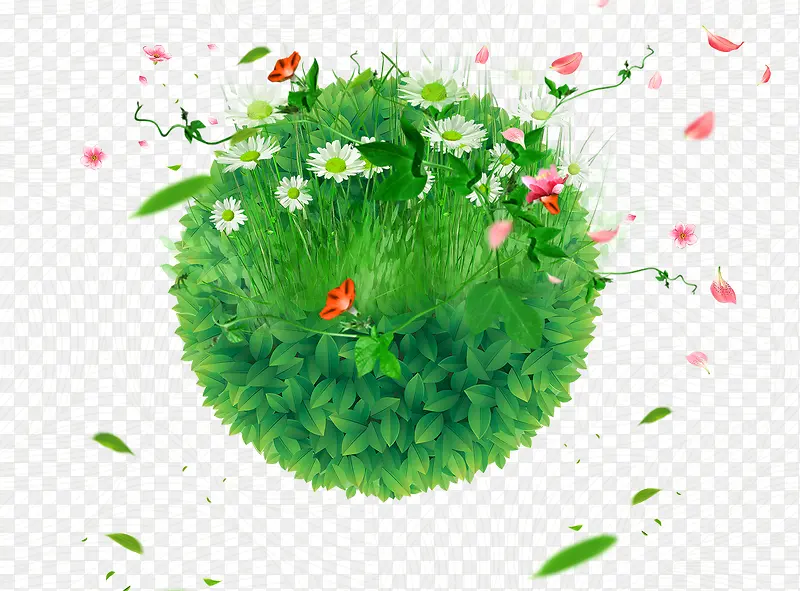 免抠绿色草球花朵装饰
