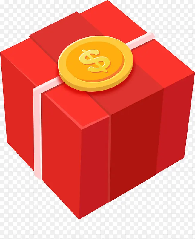 大红色正方体礼物盒上的金币