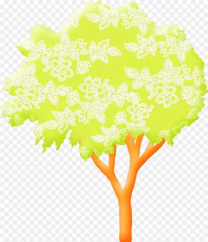 卡通绿色大树雪花树