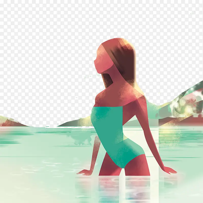 戏水的美女插图