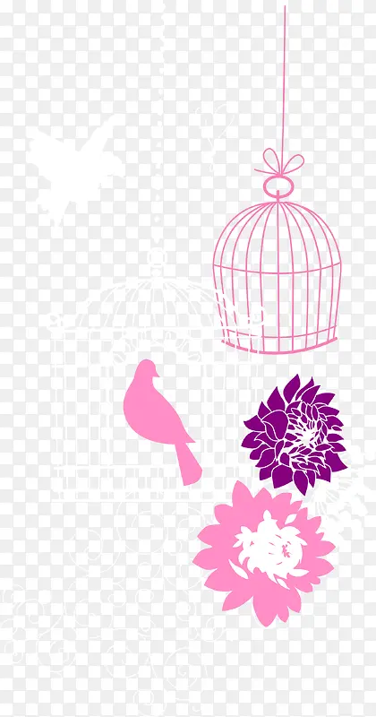 粉色鸟笼白色小鸟