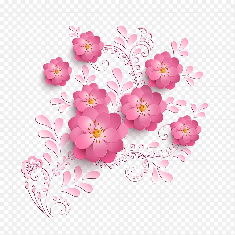 浪漫粉色鲜花植物矢量图