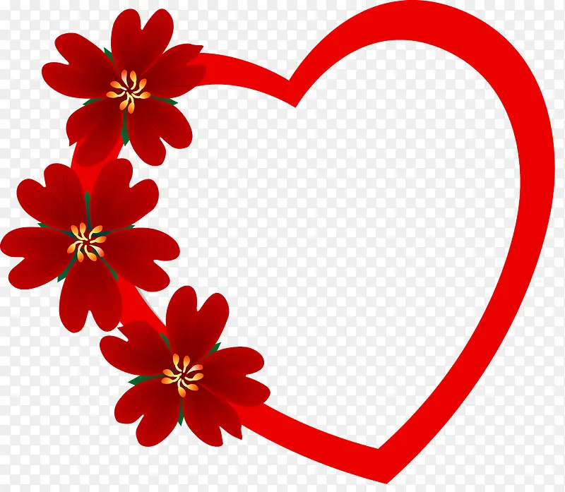 红色爱心边框上的花朵