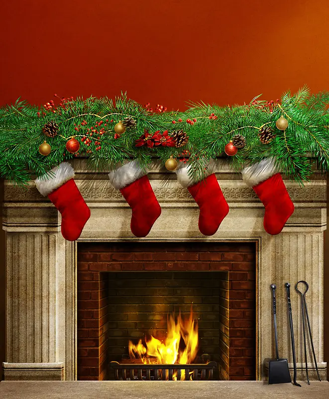 圣诞袜子与壁炉