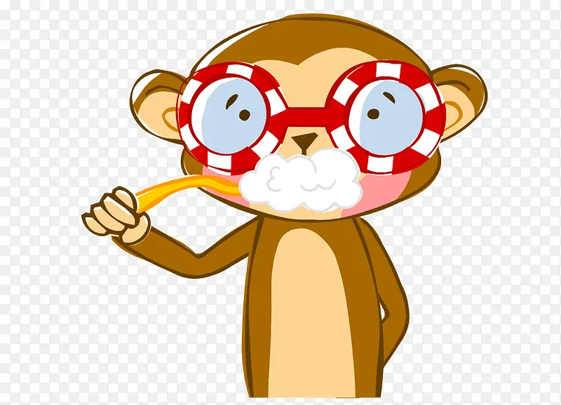 卡通手绘戴眼镜刷牙猴子