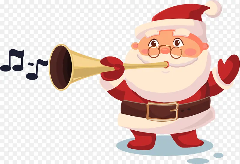 卡通吹喇叭的圣诞老人