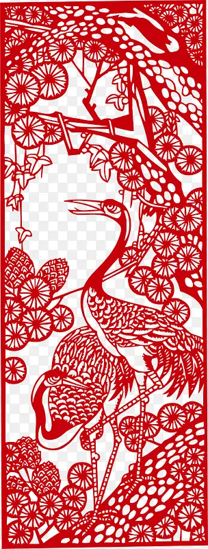 新春红色仙鹤剪纸