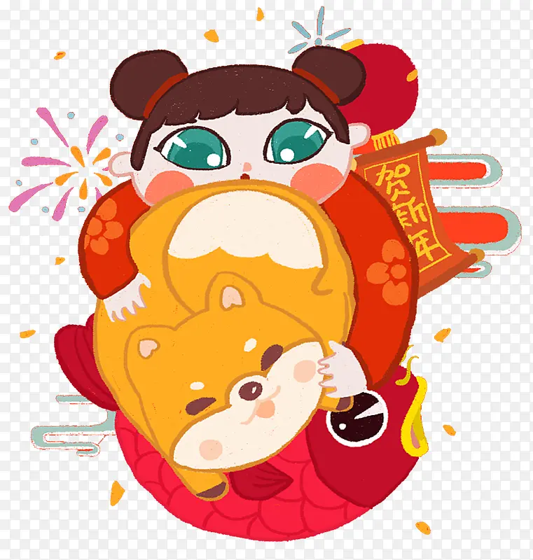 2018狗年春节传统插画海报设计