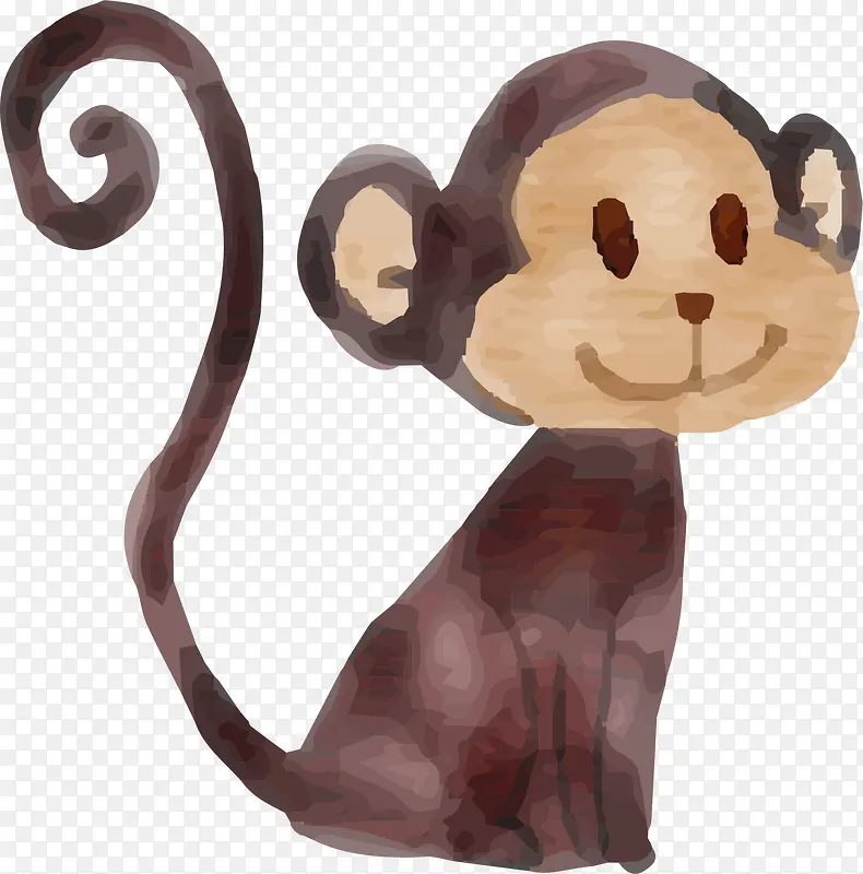 手绘棕色水彩猴子