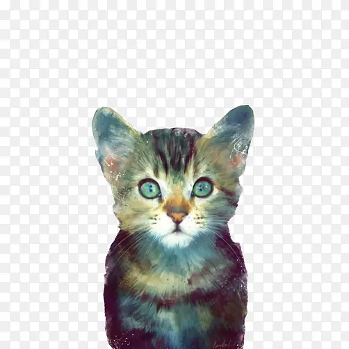 小猫迷幻水彩画免抠素材