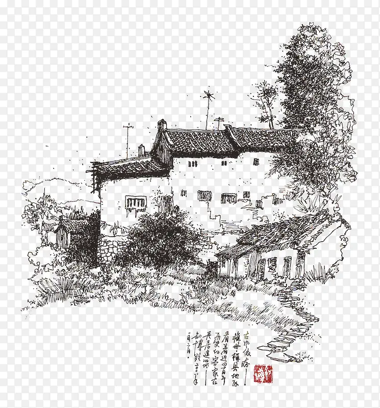 国画古村PNG图片素材下载_图片编号qovkndey-免抠素材网