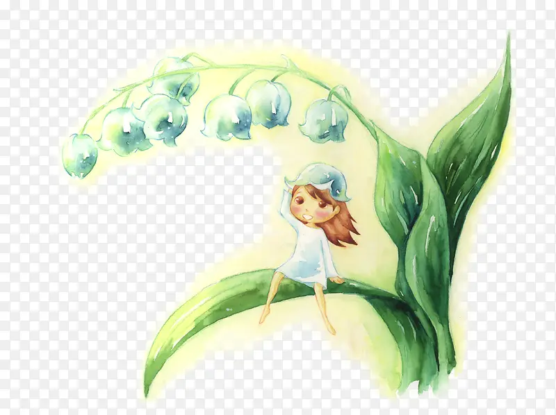 坐在树叶上的小女孩