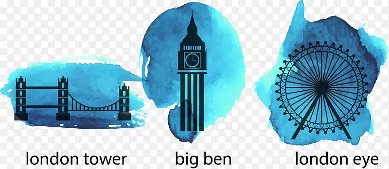 水彩伦敦标志性建筑风景剪影