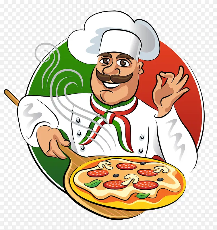 作OK状的披萨厨师图片
