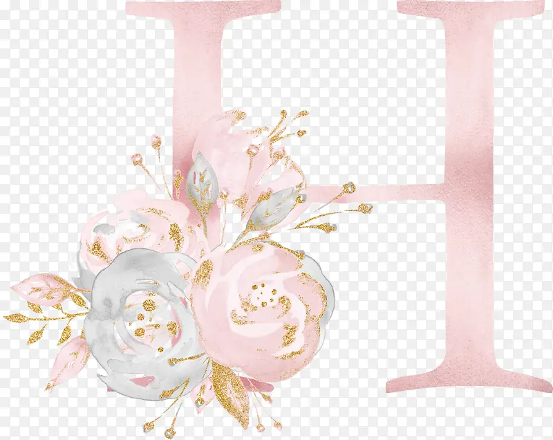 粉色花朵装饰英文字母H