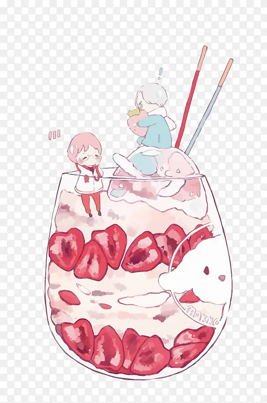 矢量草莓奶油杯