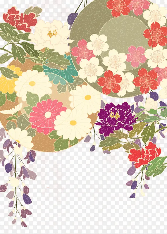 手绘和风花装饰元素