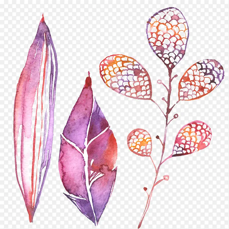 手绘水彩粉色树叶背景素材